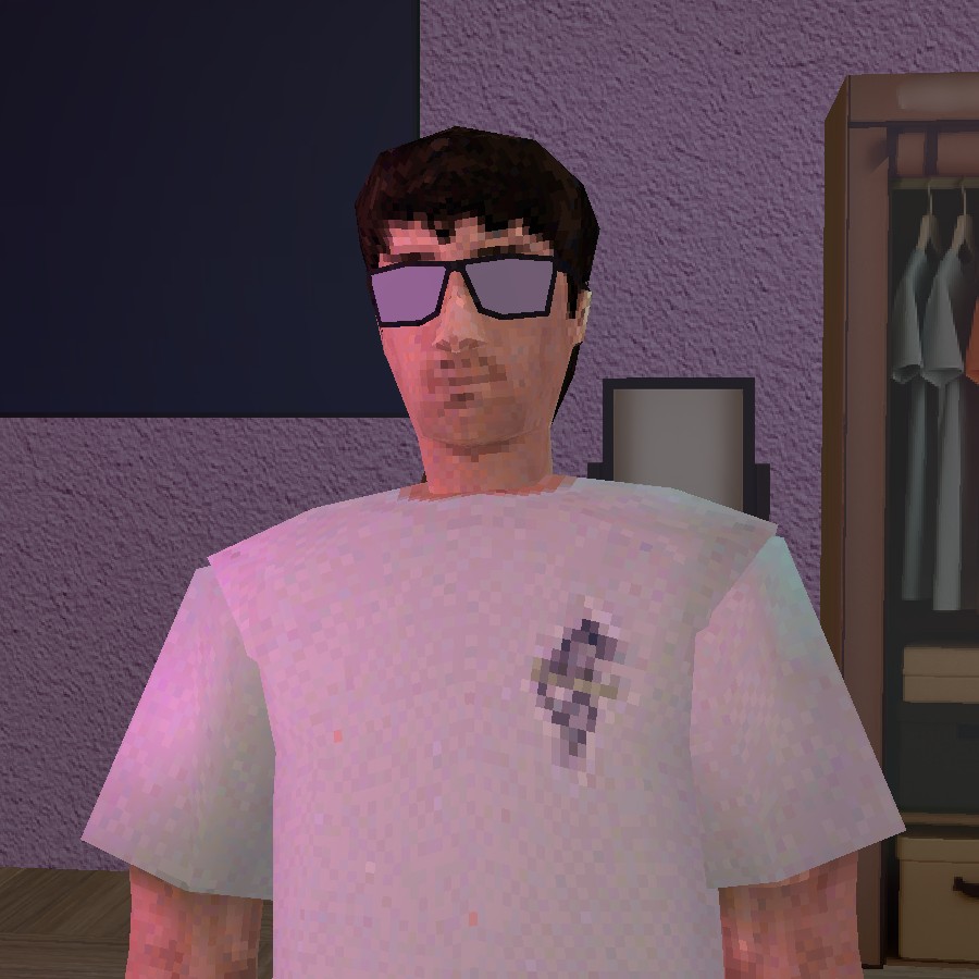 Jerry in his bedroom, sunglasses on